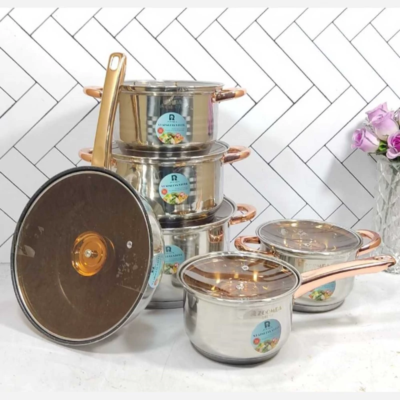 سرویس قابلمه زومبا ZB-1036 استیل دسته طلایی 12 پارچ