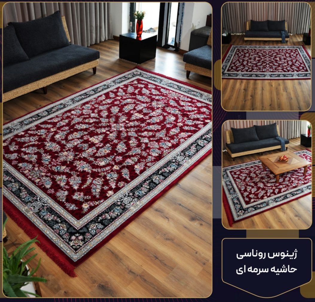 فرش 700 شانه ژینوس روناسی حاشیه سرمه ای تراکم 2550 فرش عالی مقام