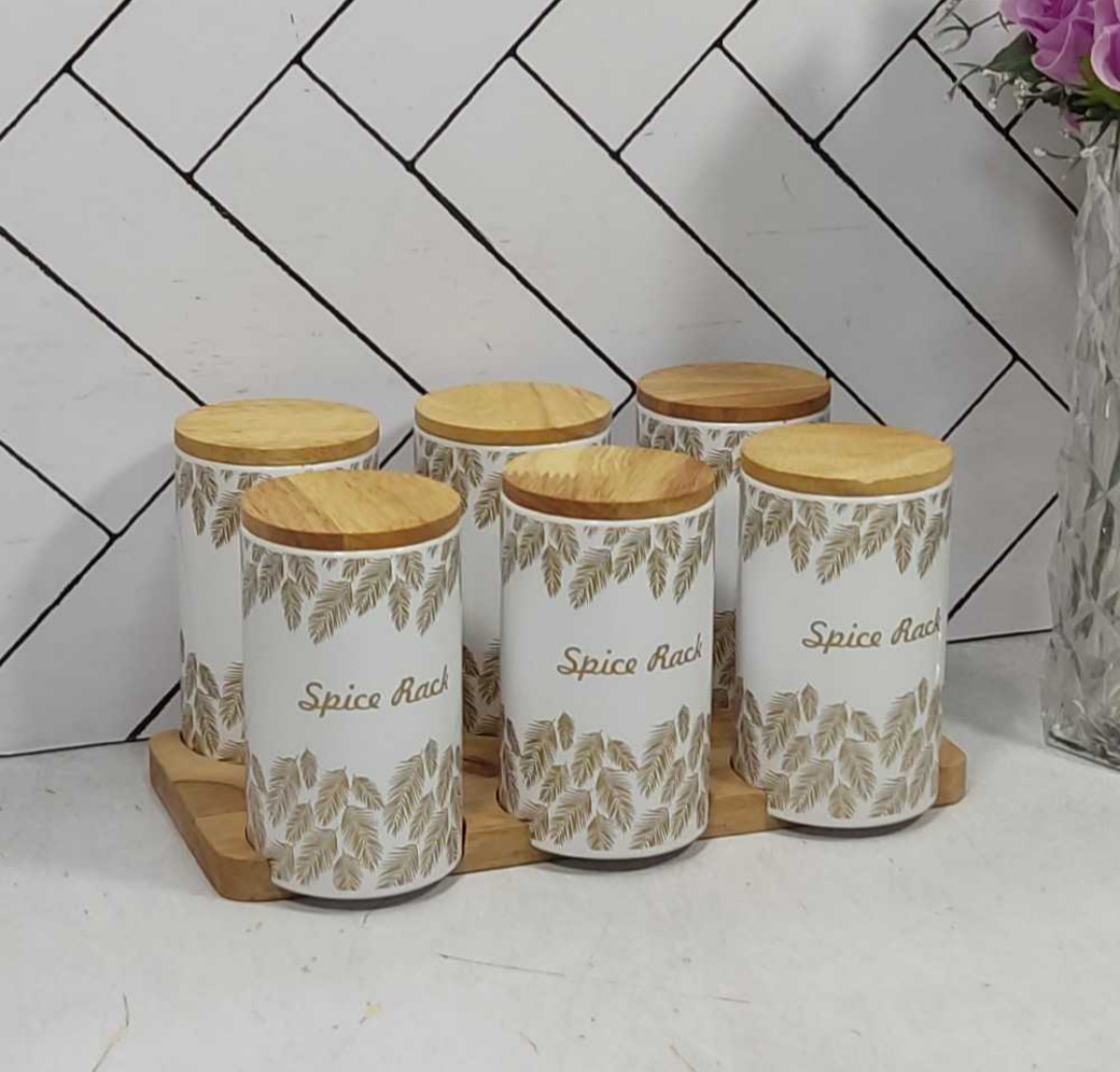 ست جا ادویه ۷ پارچه سام ست درب چوبی طرح پر