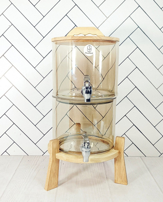 کلمن شیشه ای پایه چوبی درب چوبی