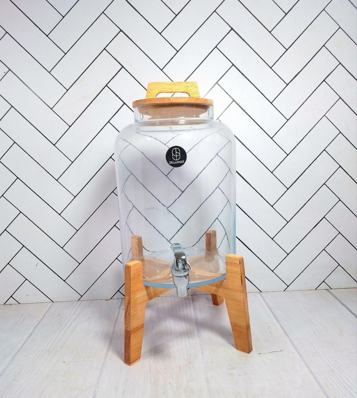 کلمن شیشه ای پایه چوبی درب چوبی