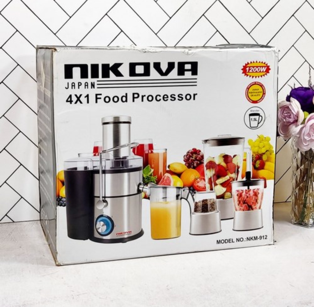 آبمیوه گیری ۴ کاره ۱۲۰۰ وات نیکوا مدل NKM-912 استیل رنگ مشکی