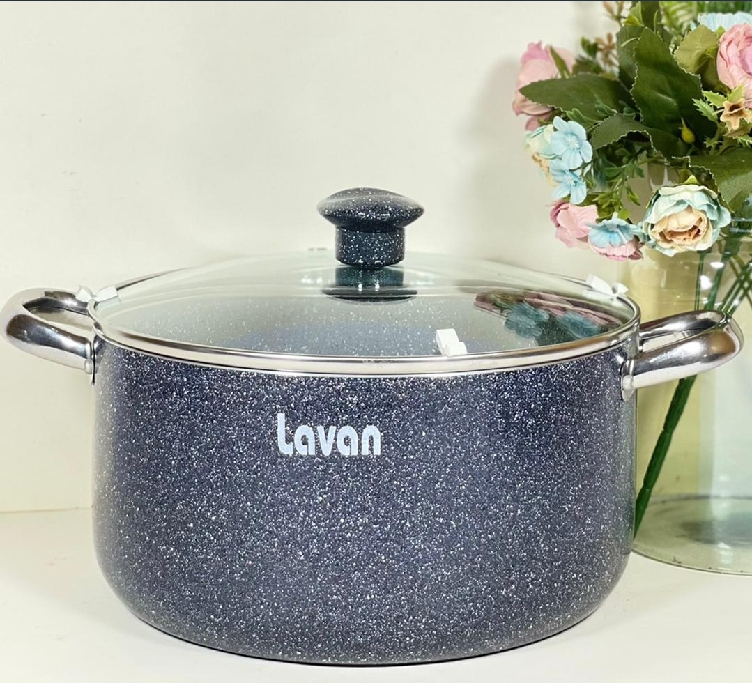 قابلمه ۲۴ سانتی گرانیتی لاوان مدل تیتان طوسی دو دسته درب پیرکس