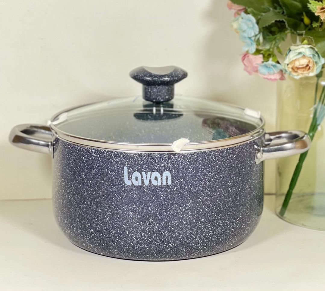 قابلمه ۲۰ سانتی گرانیتی لاوان مدل تیتان طوسی دو دسته درب پیرکس