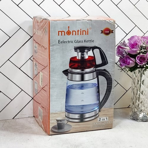 چای ساز ۲ کاره مونتینی مدل TESLA-12 پیرکس ۲ و ۱.۲ لیتری